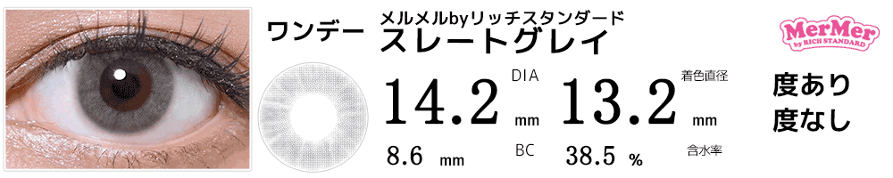 フチなしワンデーカラコンMerMerメルメルbyリッチスタンダード スレートグレイ