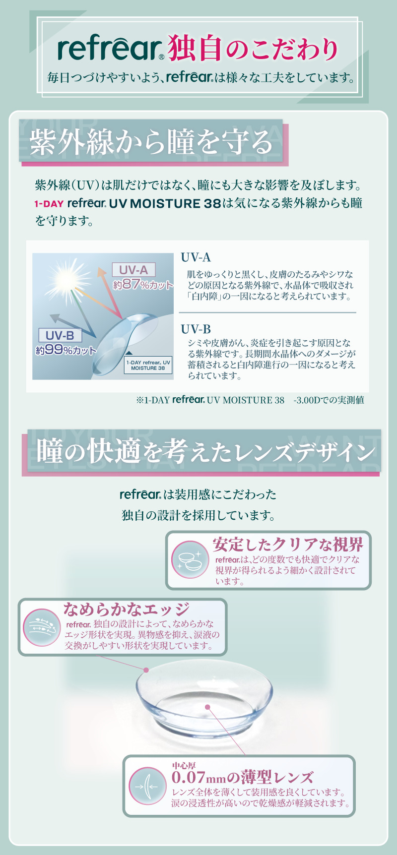 ワンデーリフレアUVモイスチャー38（1DAY Refrear UV Moisture 38）LP03