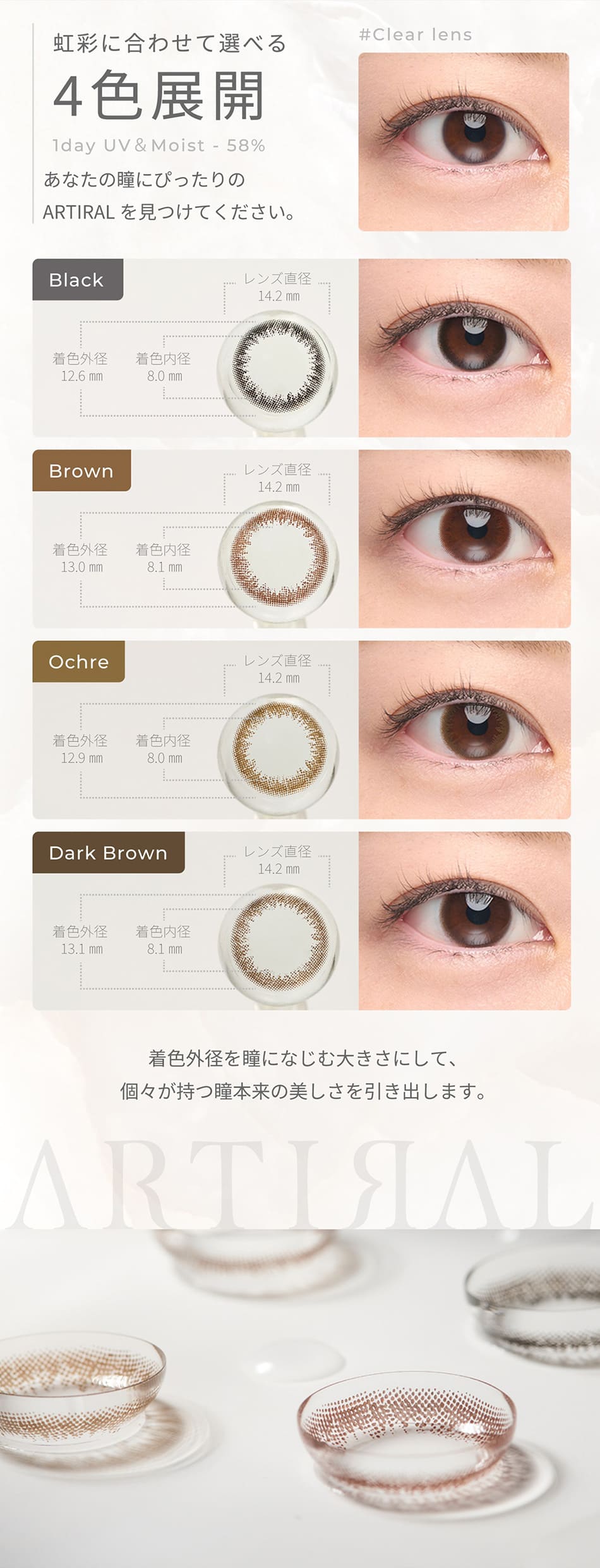 アーティラル ワンデー UV＆Moist（58%）【10枚入】装着画像