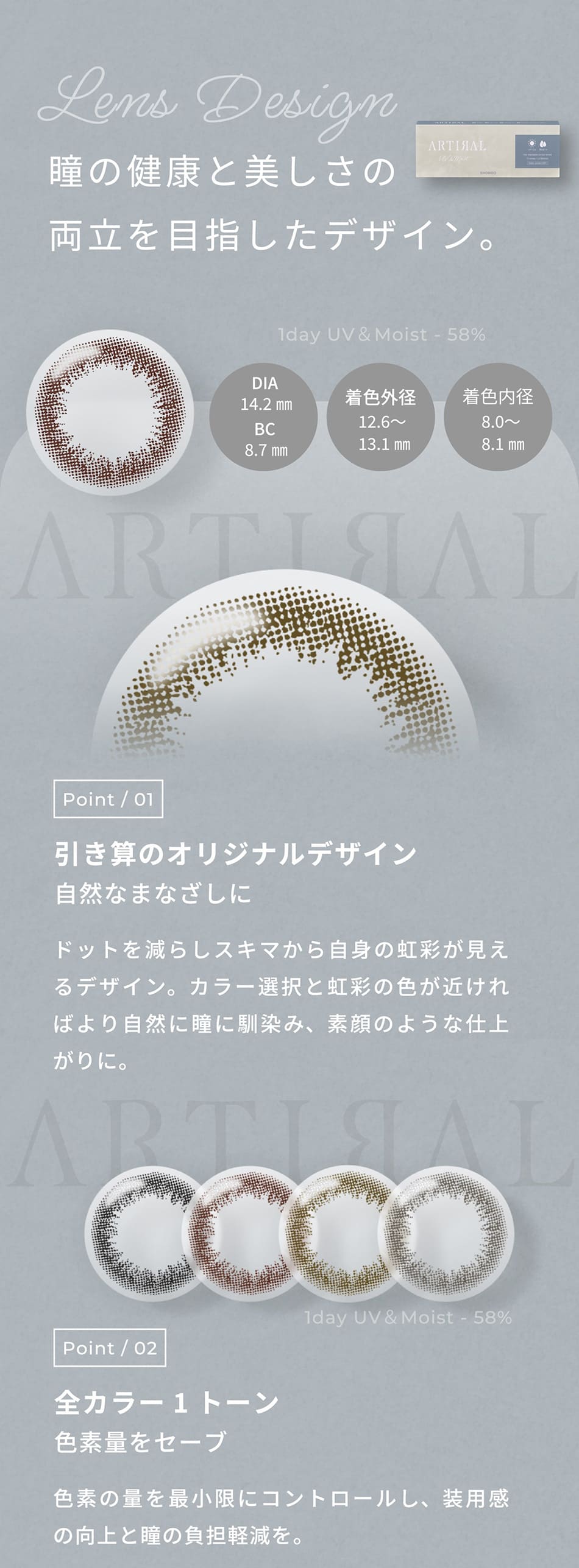 アーティラル ワンデー UV＆Moist（58%）【10枚入】レンズデザイン