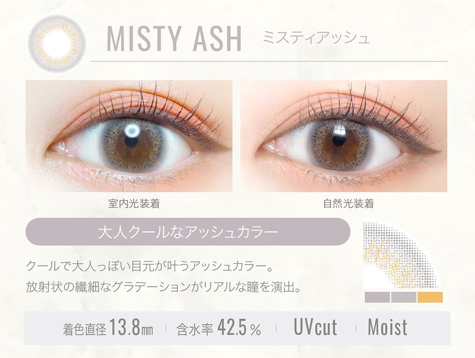エバーカラーワンデールクアージュ　ミスティアッシュレンズ詳細