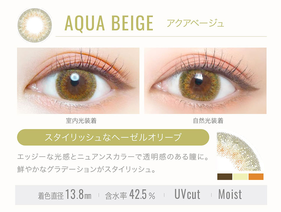 エバーカラーワンデールクアージュ　アクアベージュレンズ詳細