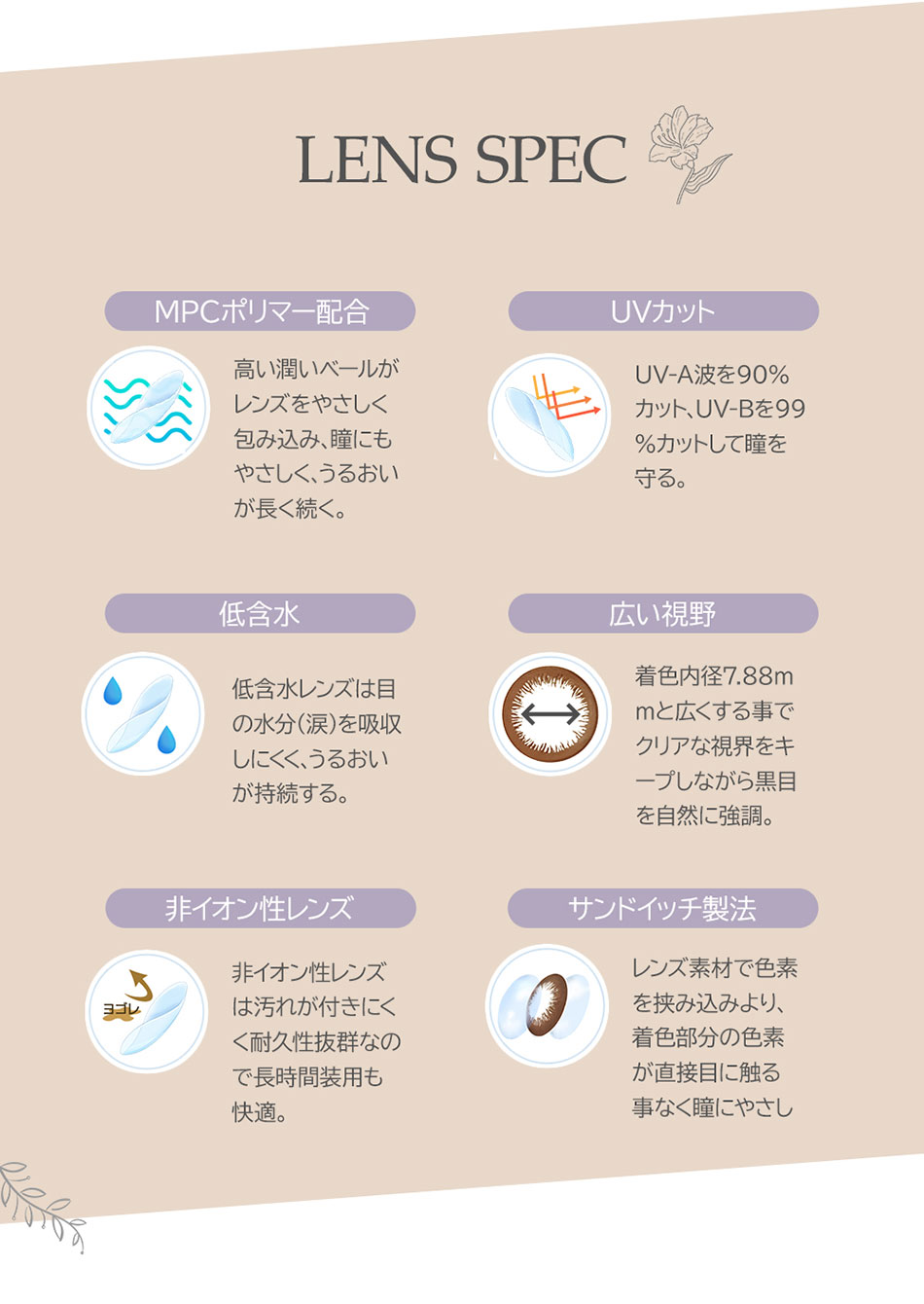 エンジェルアイズワンデーUVモイスト レンズスペック画像