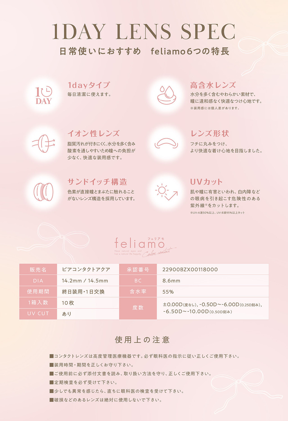 フェリアモ ワンデー（Feliamo 1day）レンズスペック