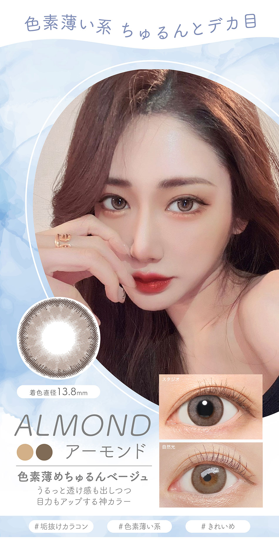 ルナLUNAナチュラルワンデー ブルーライトカット アーモンドレンズ詳細