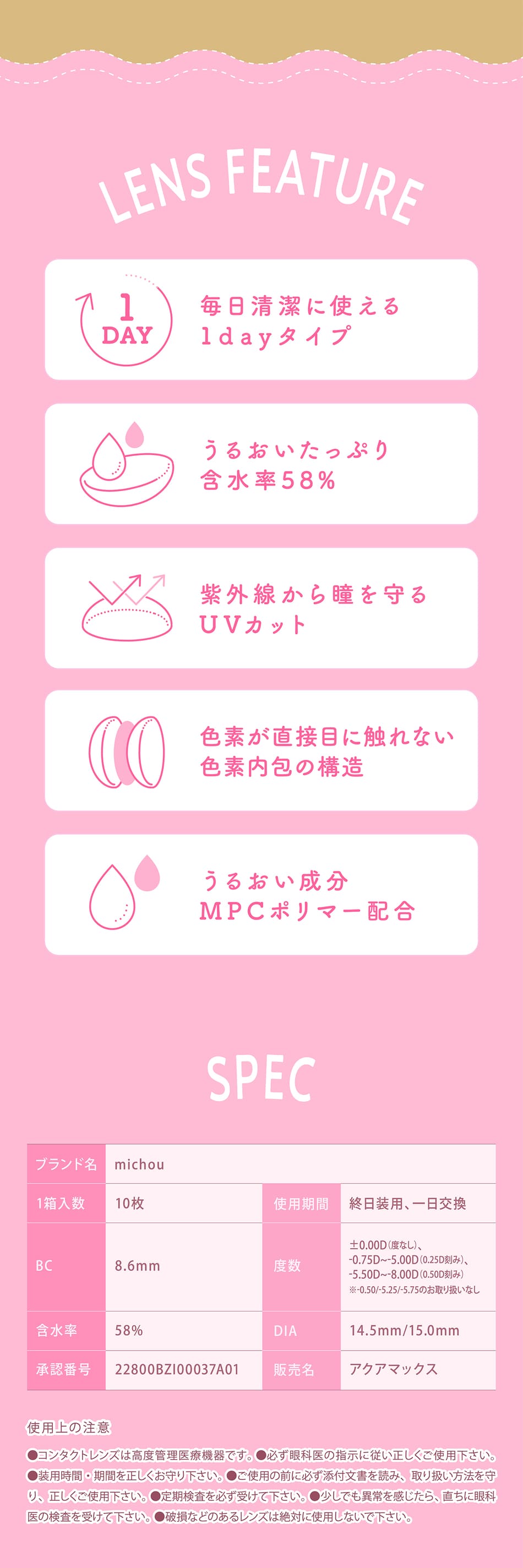 ミシュー（michou 1day）レンズスペック