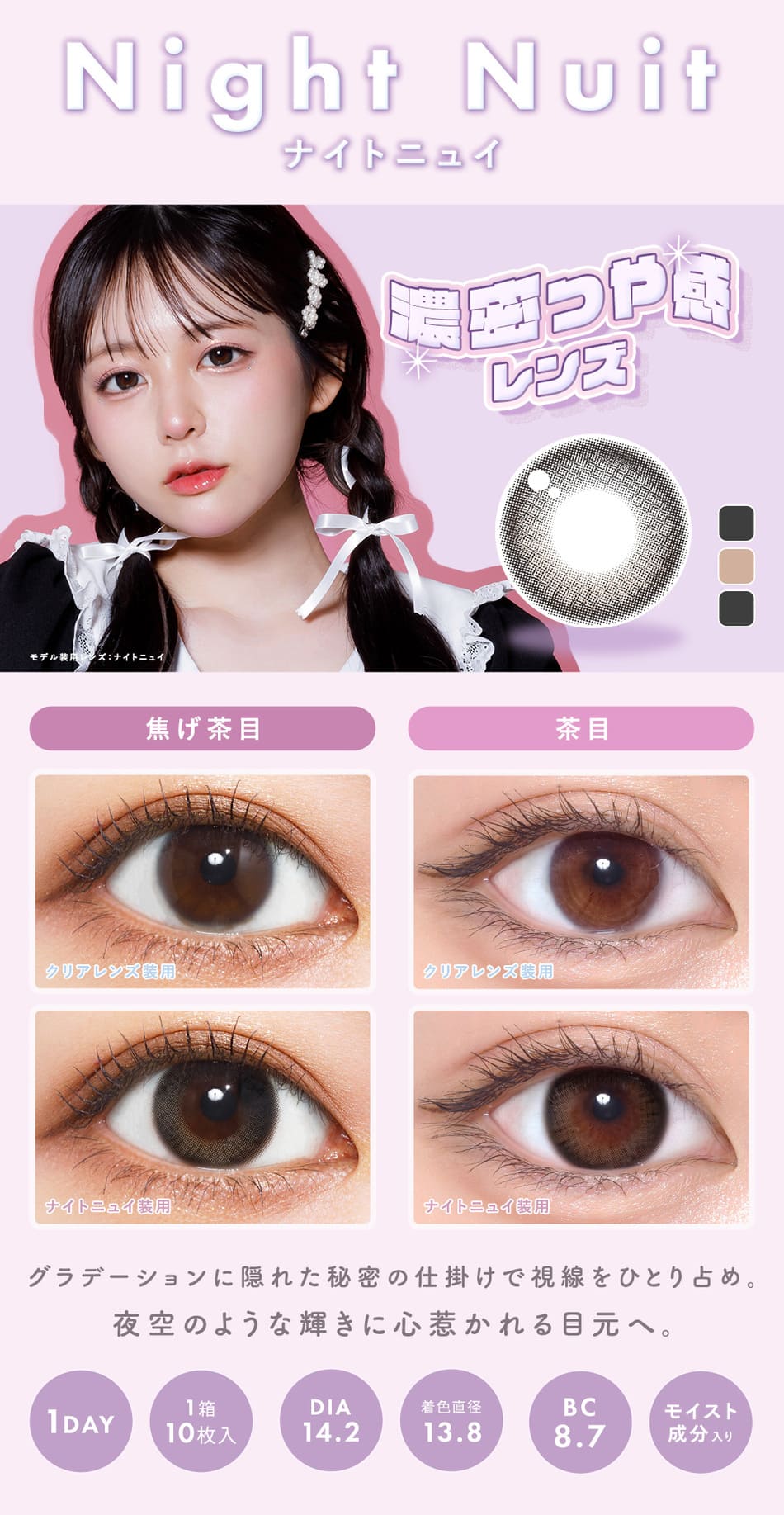 メランジェ＋シュエットワンデー モイストイン ナイトニュイレンズ詳細