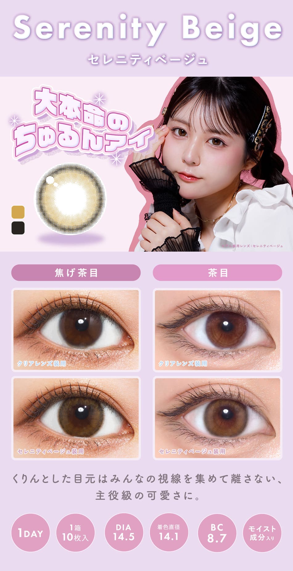 メランジェ＋シュエットワンデー モイストイン セレニティベージュレンズ詳細