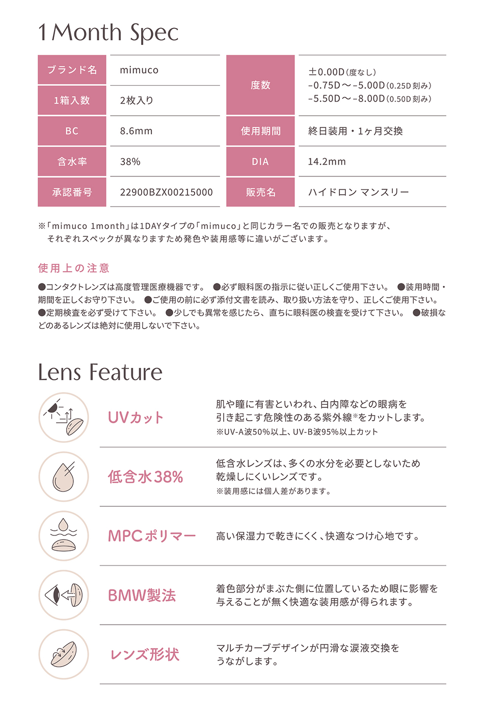 ミムコ ワンマンス（mimuco 1month）レンズスペック