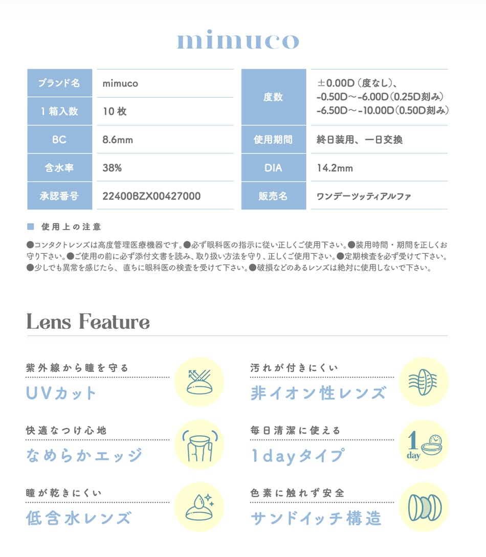 ミムコmimuco レンズスペック画像