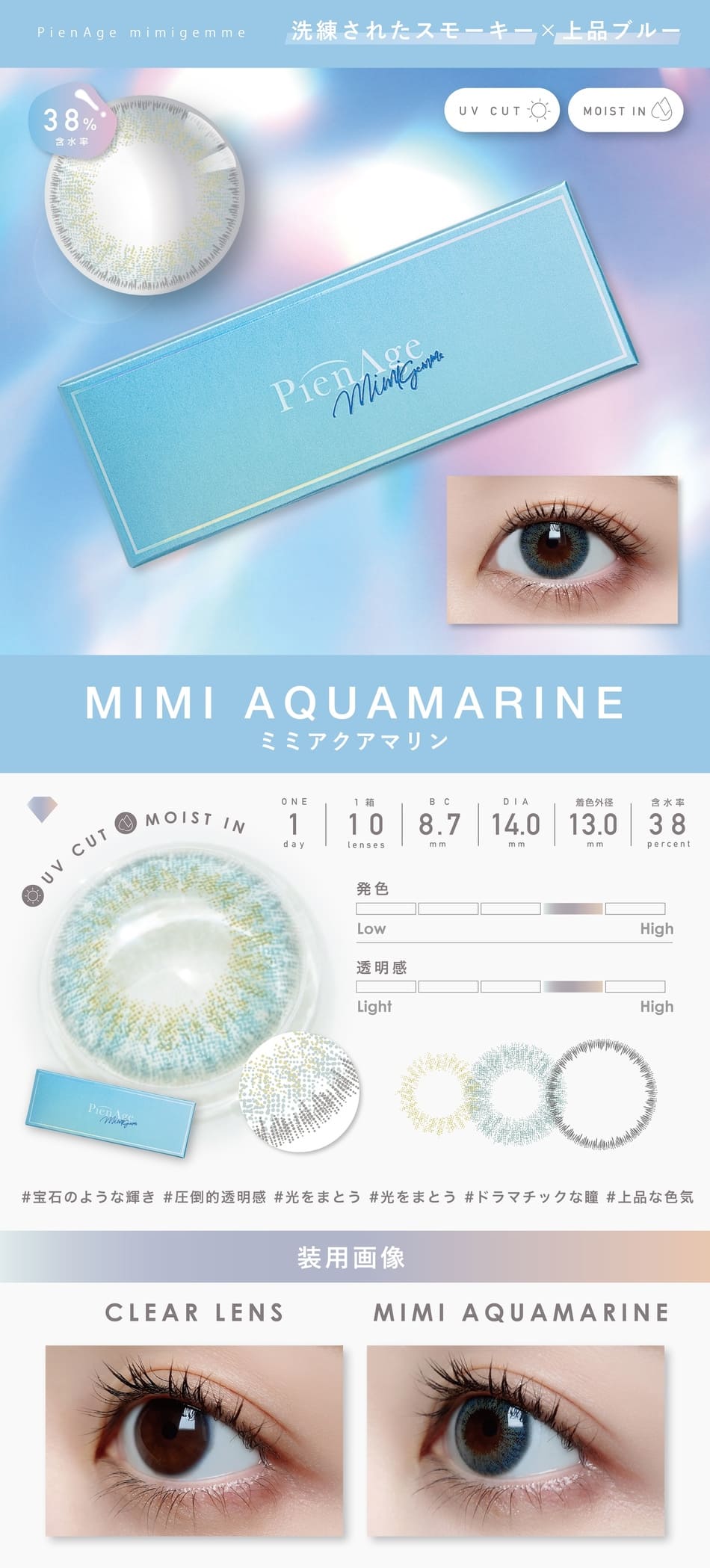 ピエナージュ ミミジェム ワンデー  ミミアクアマリン画像