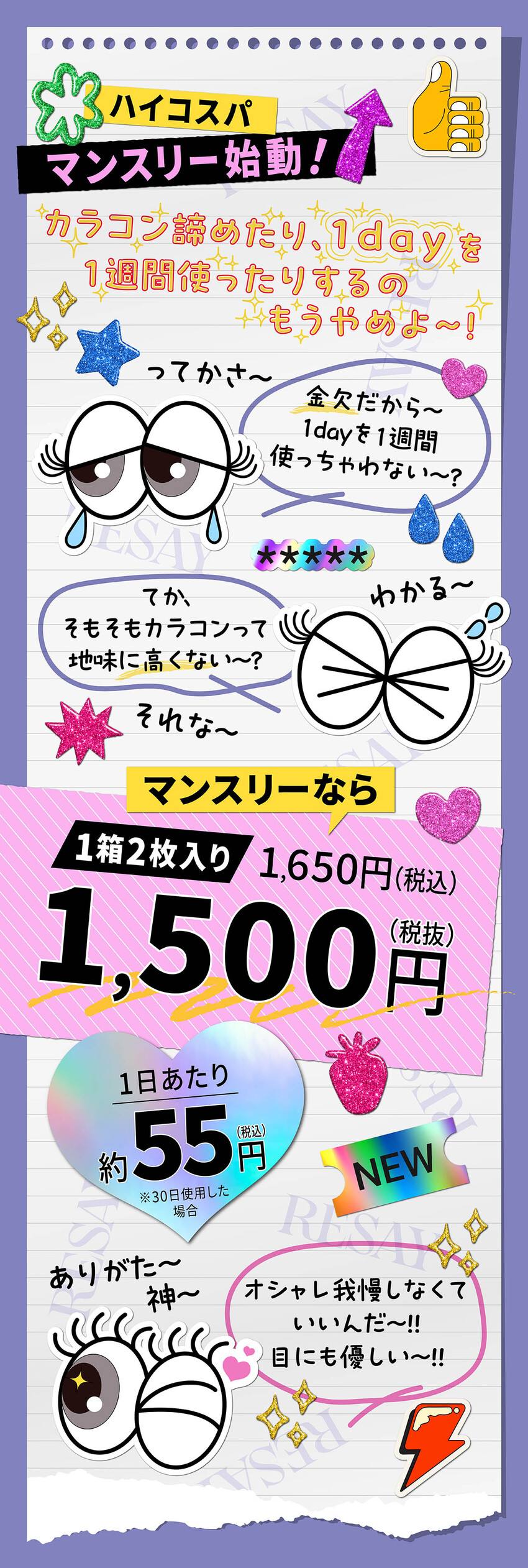 リセイ マンスリー 価格について